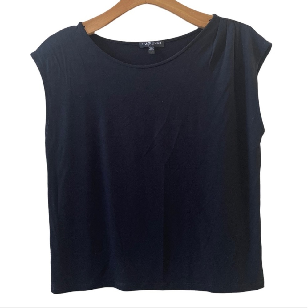 Eileen Fisher Solid Black Capped Sleeve Tee/ PS